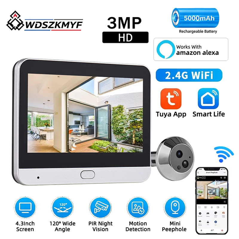 Home Security Front Door Camera - Tuya 3MP Smart WiFi Digital Door