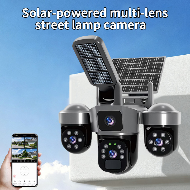 6MP V380 APP Solar Power Tripl - Home Security Flood Lights ulasan dan harga