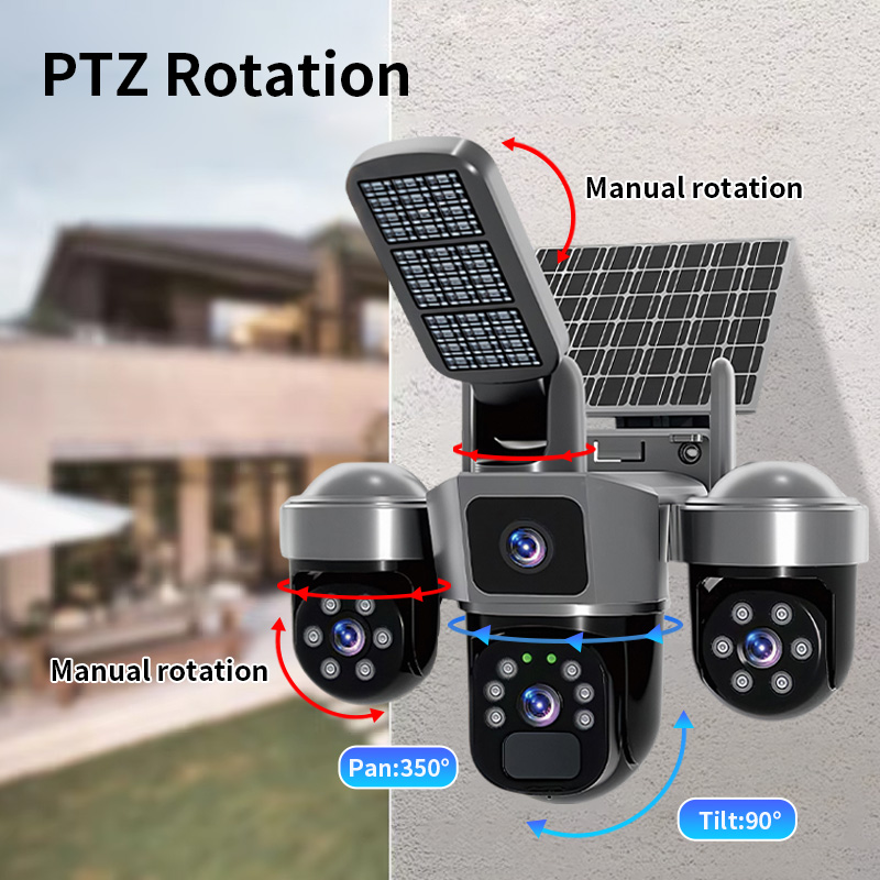 6MP V380 APP Solar Power Tripl - Home Security Flood Lights ulasan dan harga